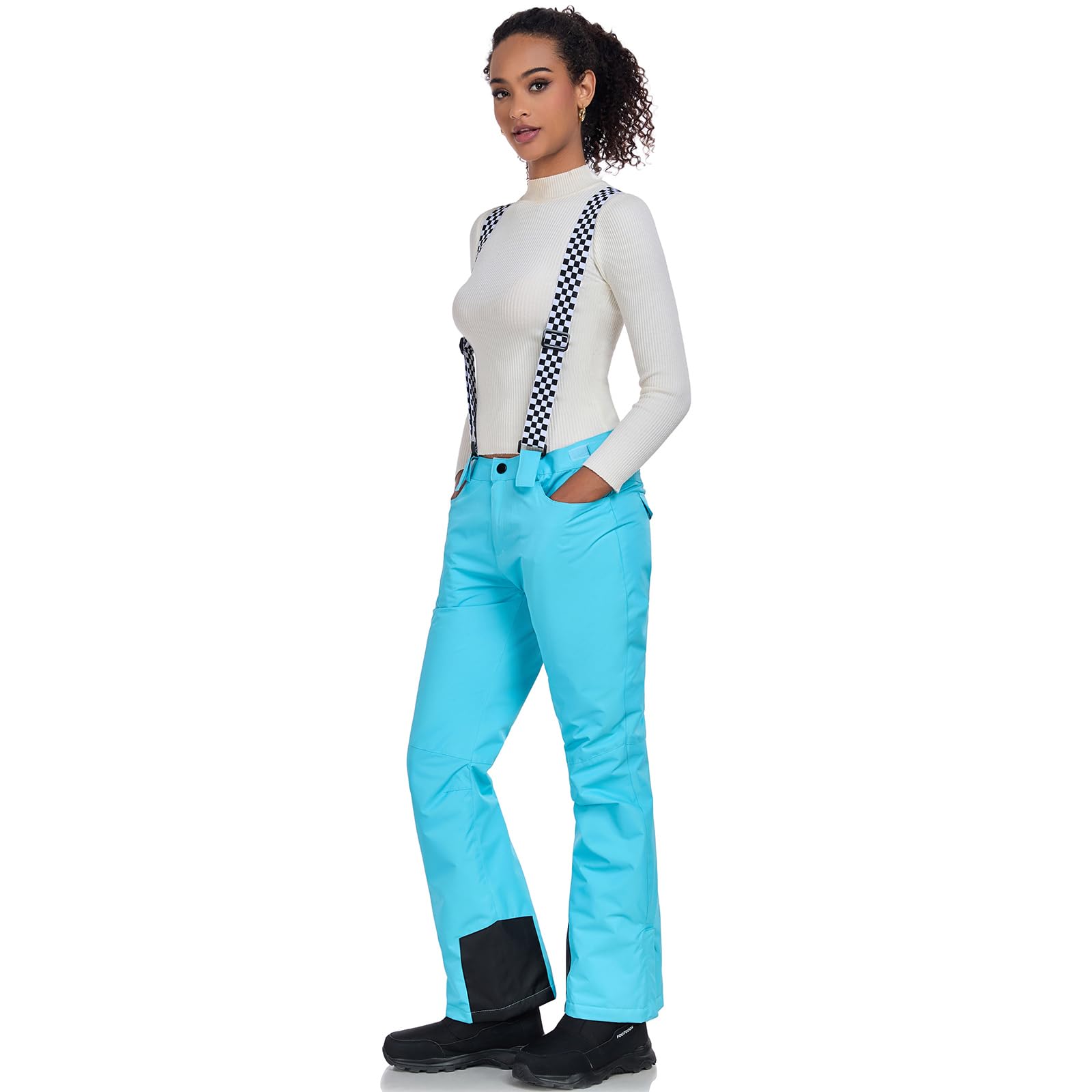 ALSOGO Pantaloni da sci da donna, impermeabili, professionali, antivento, per l'inverno, per l'outdoor, per la pioggia, per lo snowboard, con bretelle rimovibili, tuta e paraneve