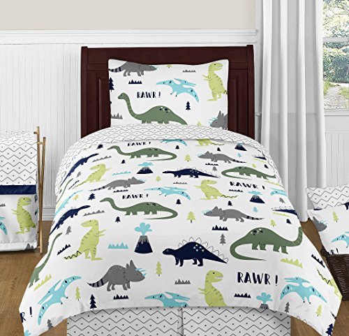 Navy Blue and Green Modern Dinosaur Boys or Girls 4 Piece Kids Teen Twin Bedding Set Collection -  Sweet Jojo Designs, B01NCIJTWL