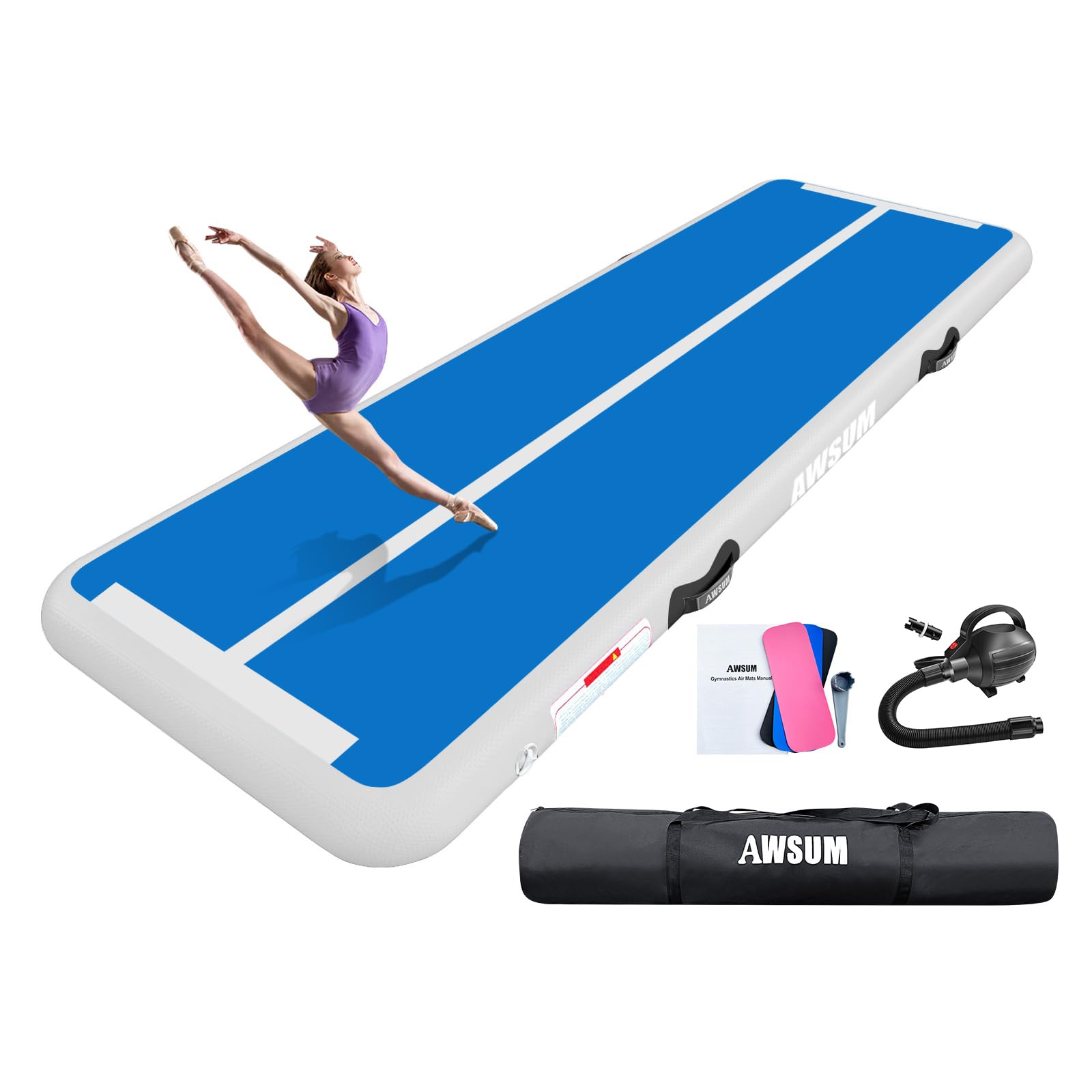 AWSUM Inflatable Air Gymnastics Mat 10ft/13ft/16ft/20ft/23ft Training mat 4/8 inches Thick tumbling mat with Electric Pump for Home/Gym/Outdoor