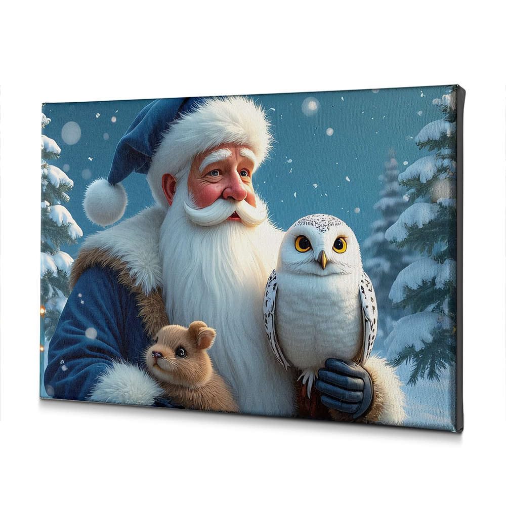 Toile Père Noël hibou hamster idée cadeau déco originale - 4