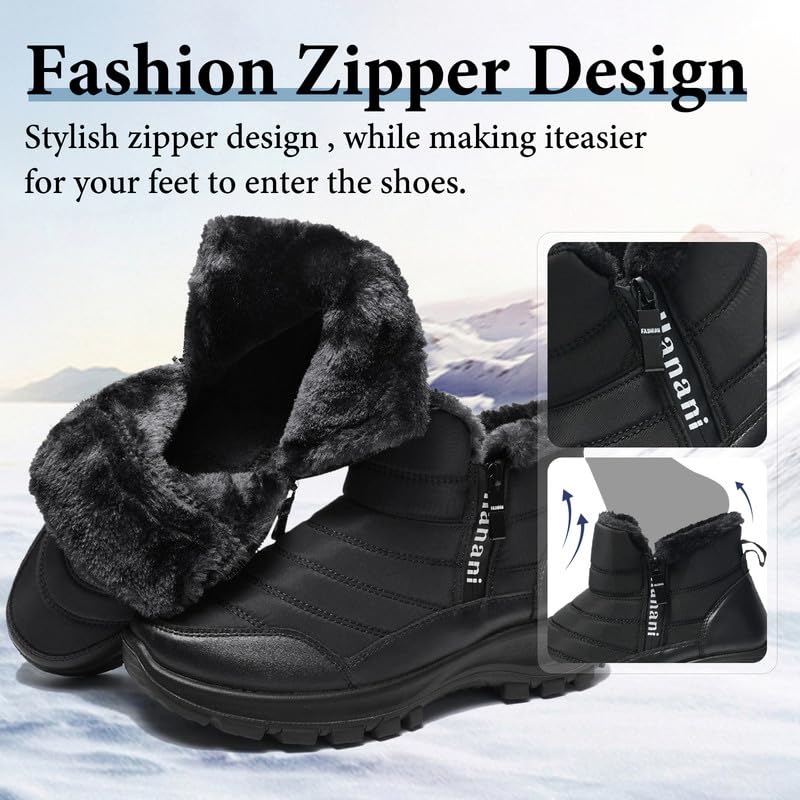 Hanani Mens Winter Snow Boots Fur Lined Warm Ankle Boots Zipper Closure Waterproof Outdoor Boots Men's Lightweight Comfortable Shoes4