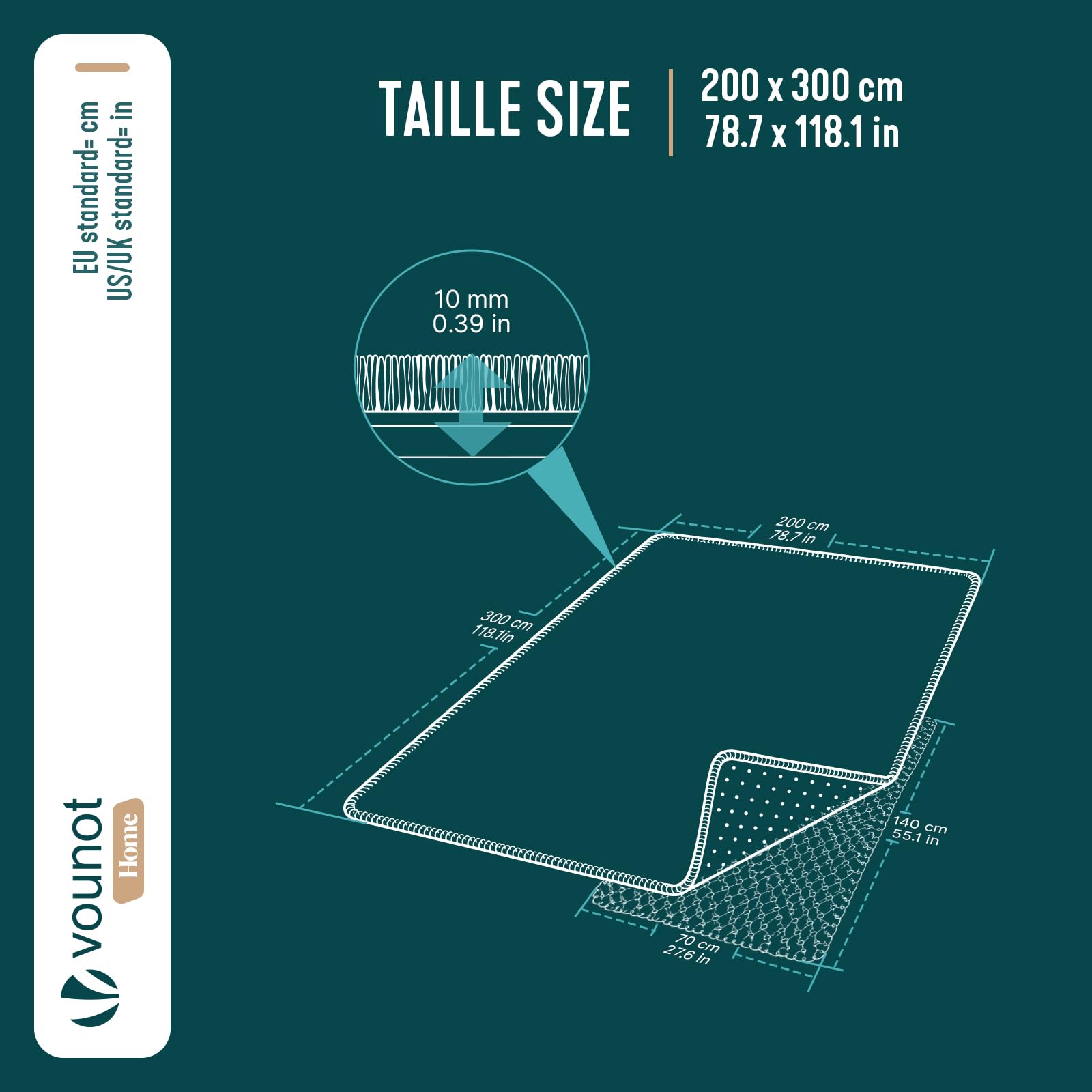 VOUNOT® Tappeto Morbido a Pelo Corto 200x300 cm, per Salotto e Camera da Letto, Lavabile in Lavatrice, con Doppio Sistema Antiscivolo, Stile Moderno, Grigio