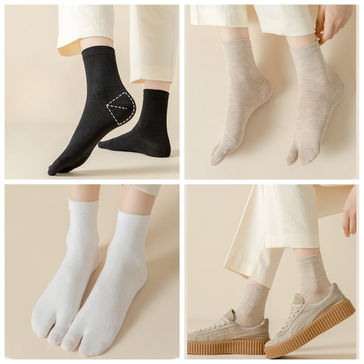 5 Pairs Japanese Split Toe Socks For Women Warm Winter Tabi Geta Socks Traditional Kimono Socks for Men&Women (Women's Crew 5 Pairs)