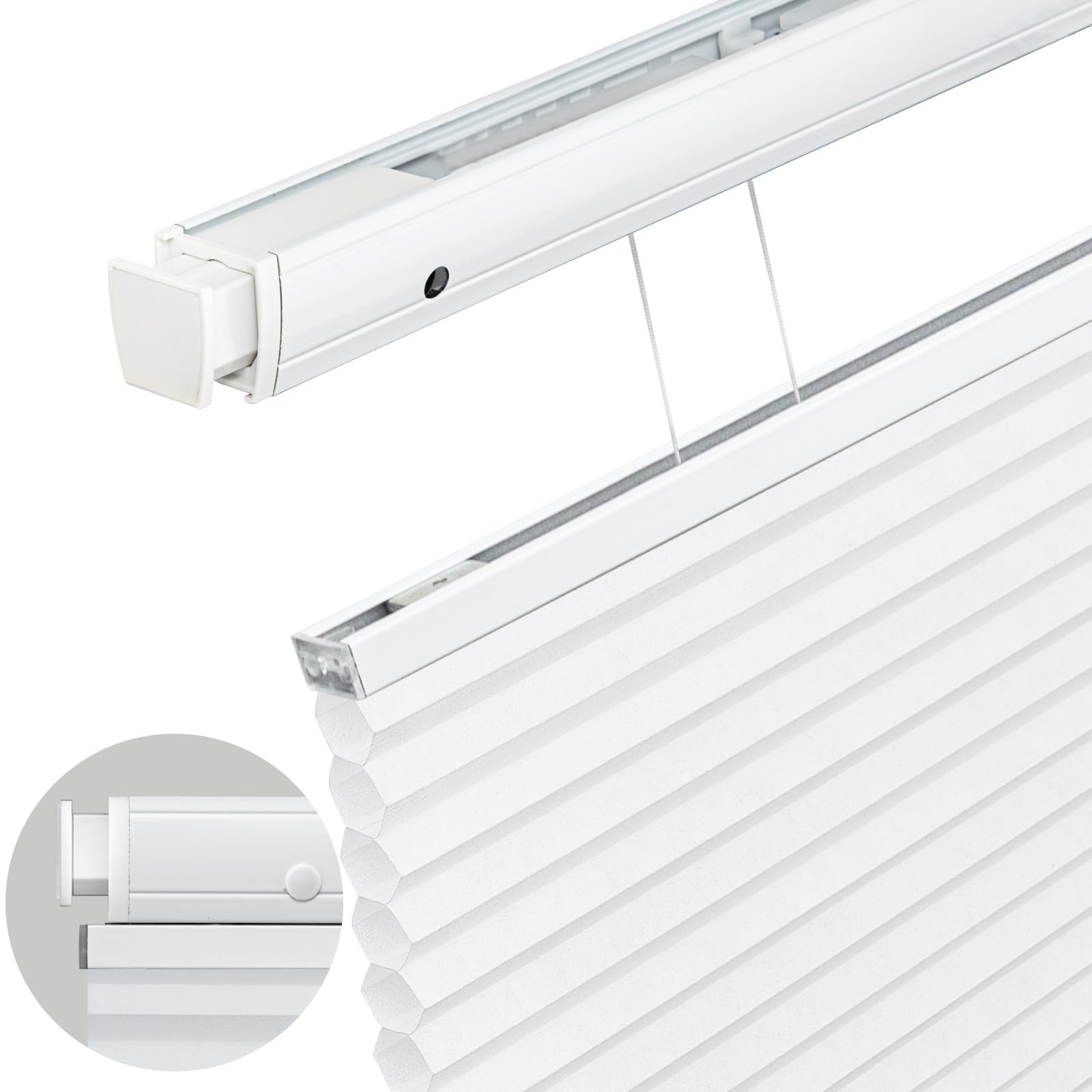 Moonice Top Down Bottom Up Honeycomb Blinds No Drill No Tools Cordless Cellular Pleated Shades Light Filtering Thermal Window Shades Custom for Home Bedroom Office (White, 85cm W x 150cm H)