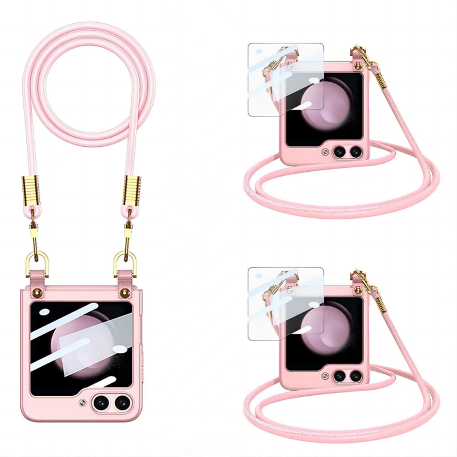 Custodia Etui na Flip5 pokrowiec torba na ramię, skórzany pasek + tylna powłoka do Samsung Galaxy Z Flip5 (3)