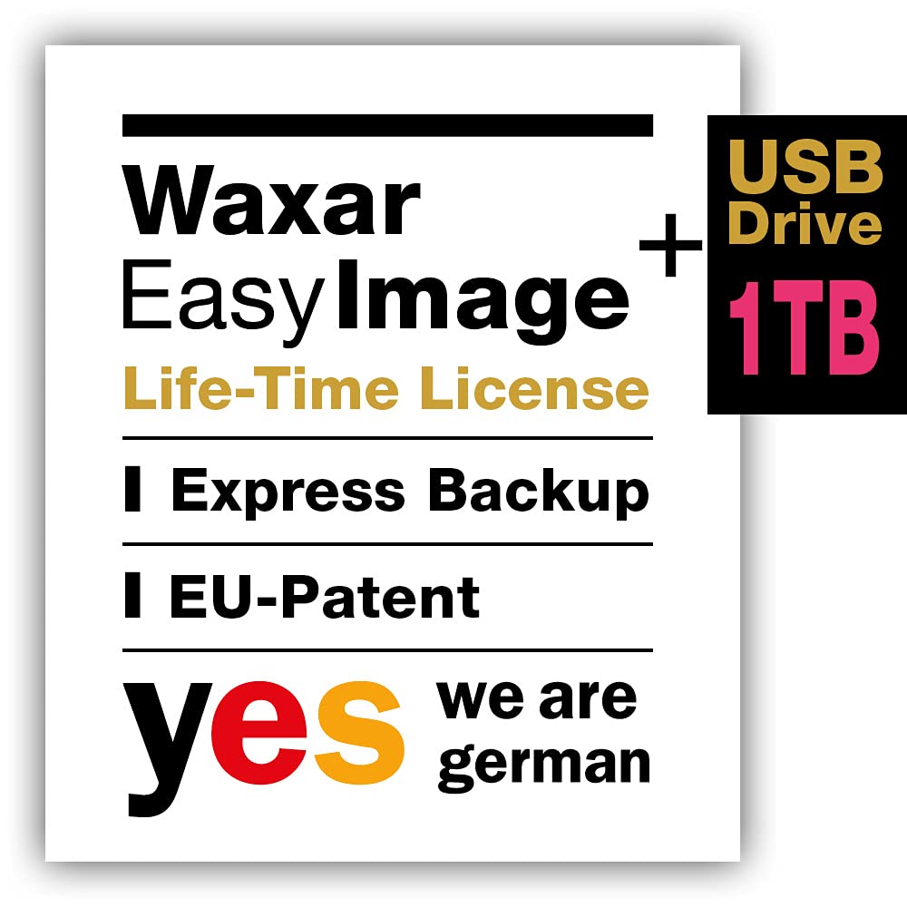 Waxar EasyImage-1000 - Software de copia de seguridad de alta gama (incluye disco duro USB de 1 TB, funciona automáticamente sin instalación, compatible con Windows, Mac, Linux,
