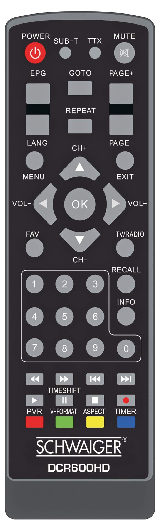 Schwaiger GmbH- Full HD Kabelreceiver/digitales Kabelfernsehen/USB 2.0-, HDMI-, SCART-Anschlüsse/Fernbedienung und Batterien inklusive/schwarz, DCR600