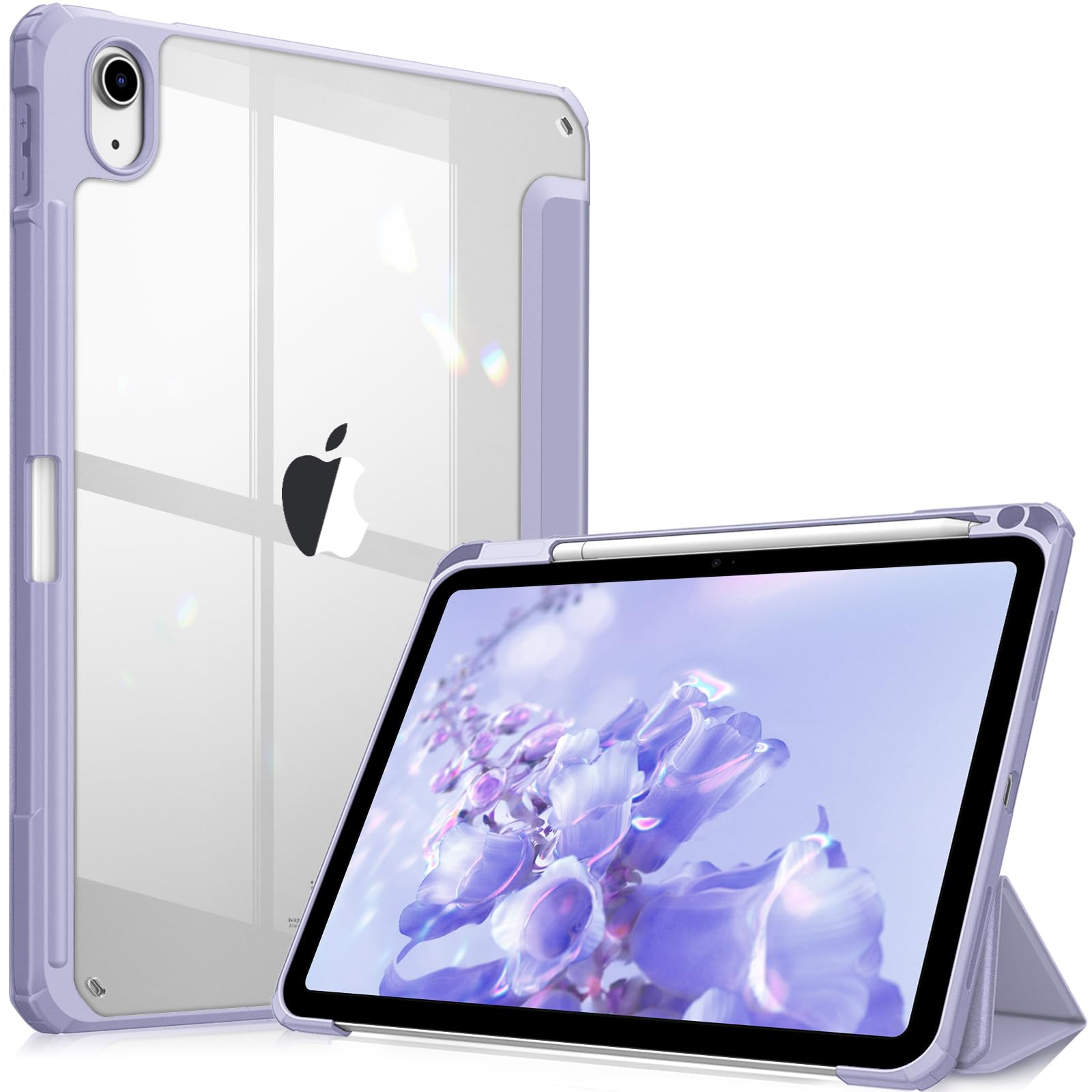 Fintie Hybrid Slim Case for iPad (A16) 11th Generation 11 Inch (2025), iPad 10th Generation 10.9 Inch (2022) - Shockproof Cover with Clear Transparent Back Shell & Pencil Holder, Lilac Purple