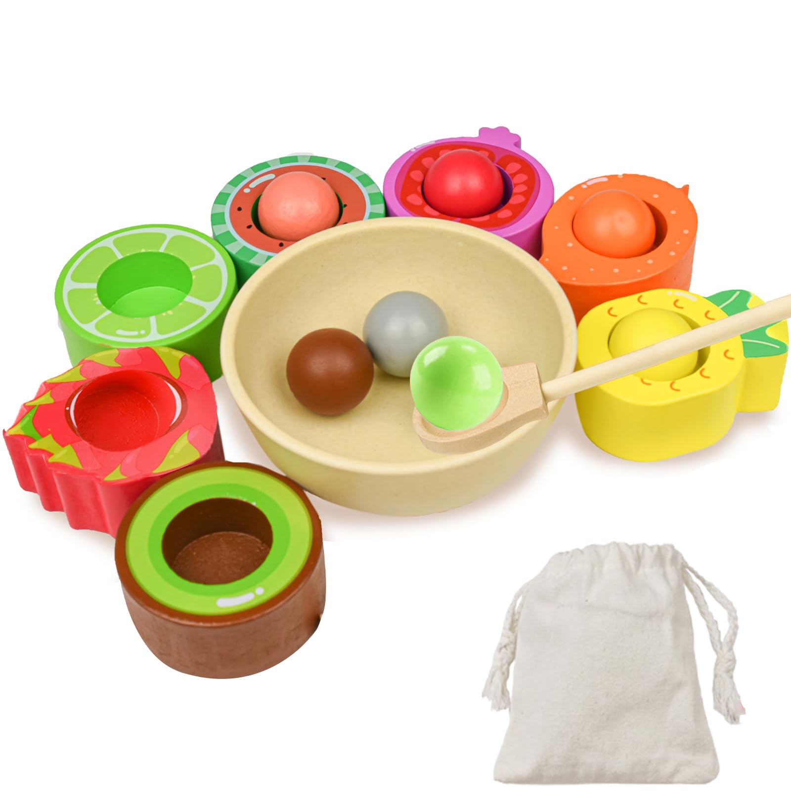 Hyacinthy Juguetes Niños Montessori Clasificar Colores, Bolas en Vasos Juguete de Madera con Frutas, Juguetes Playa de Bebé para Aprender a Combinar para Bebes de 3 Años Niños Niñas