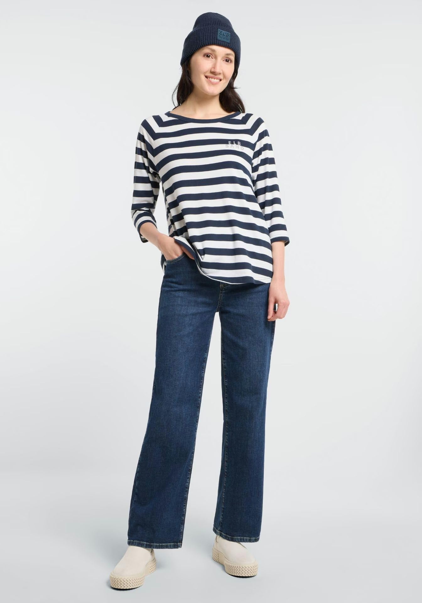 Elbsand Celin Shirt a Righe con Maniche 3/4 Raglan