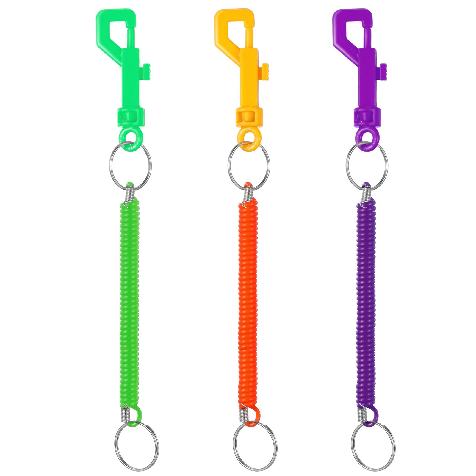 3 Pack Spiral Keyrings Stretchy Elastic Keychain with Plastic Clips Spiral Spring Key Holder Anti Theft Keychain for Keys ID Travel Cards Belt Wallet Backpack