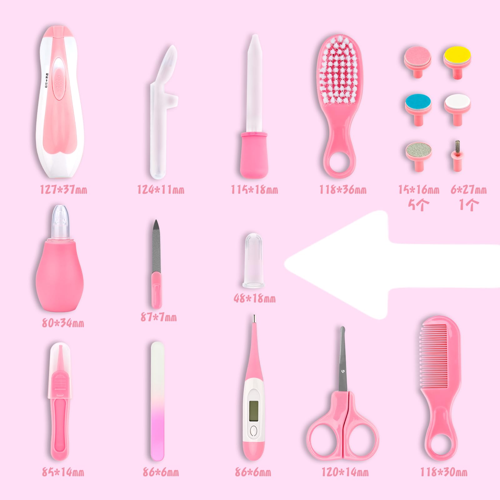 Kit de aseo para bebés, juego de cuidado de seguridad infantil con cepillo para el pelo, peine cortaúñas, aspirador nasal, limpiador de oídos, kit esencial para recién nacidos y niños