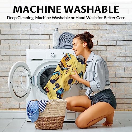 Construction Truck Blanket Gifts - 50x60 Inches Funny Throw Blanket for Boys & Kids - Yellow Soft Fuzzy Excavator Blankets for Bed, Couch & Living Room