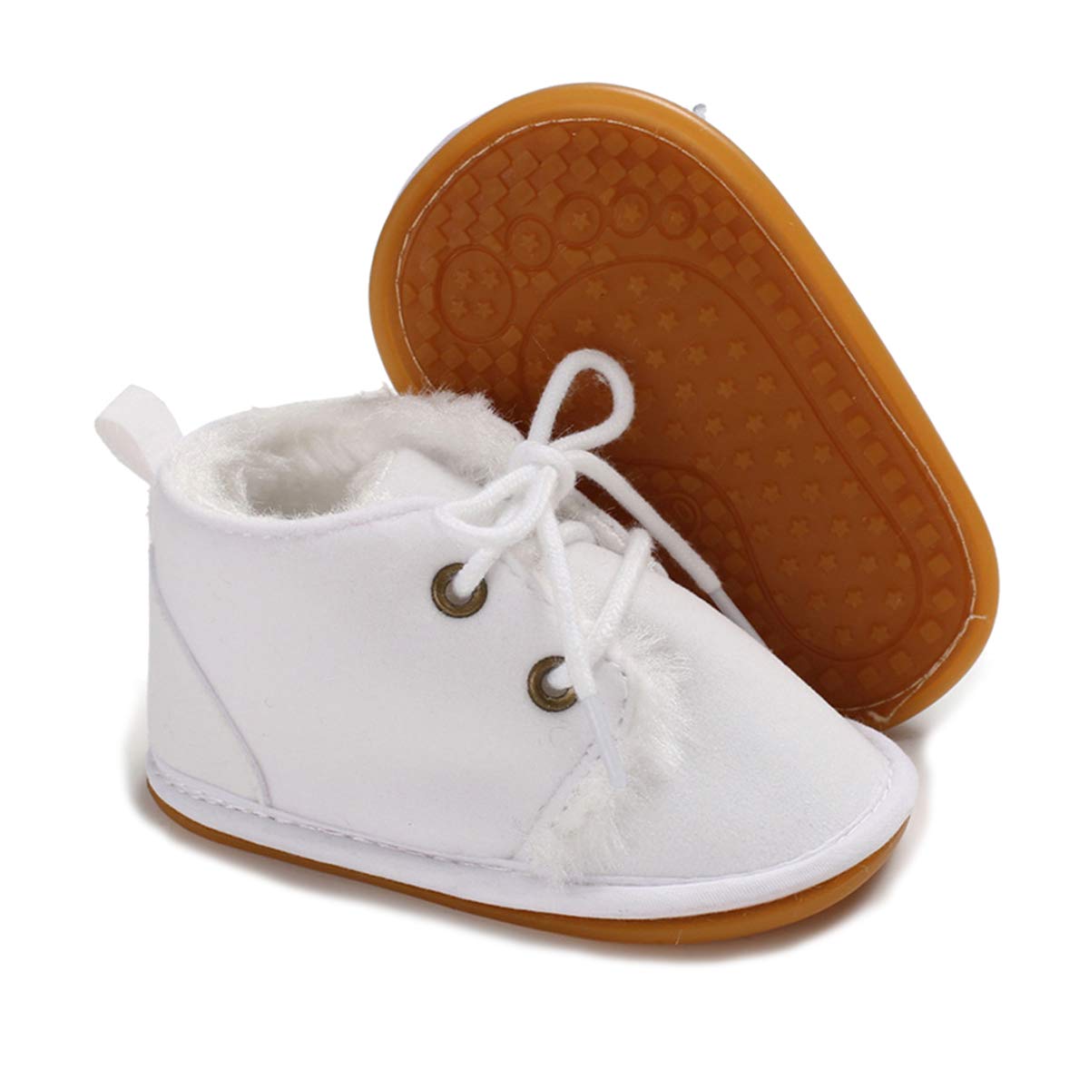 ENERCAKE Baby Booties Newborn Boy Girl Shoes Winter Warm Fur Lining Non-Slip Lace Up Prewalker Boots