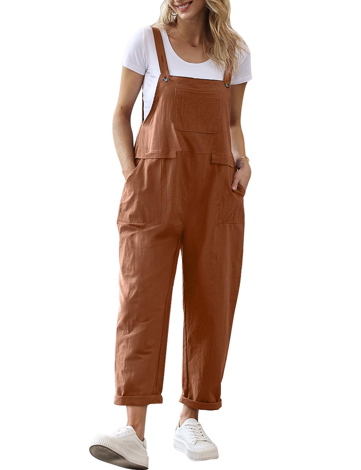 YESNO Women Long Casual Loose Bib Pants Overalls Baggy Rompers Jumpsuits with Pockets PV9