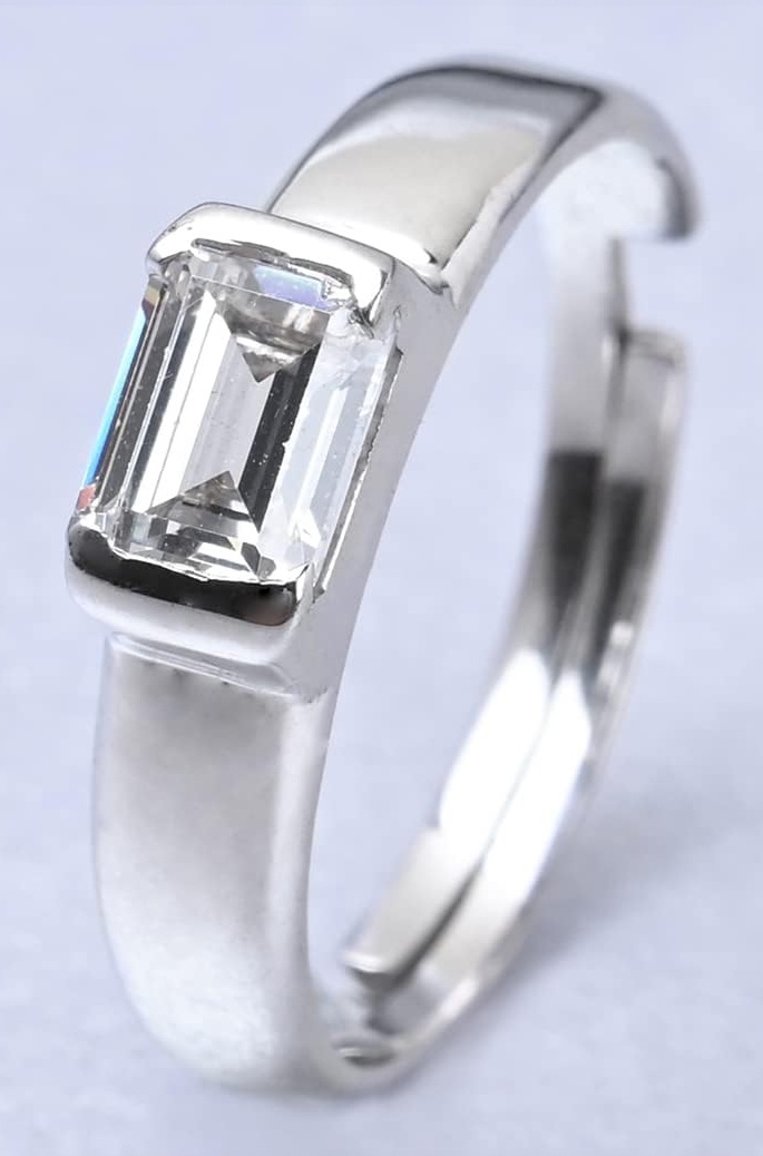 Real 925 Sterling Silver Octagon Band Ring |Size Adjustable, Rhodium Plated, Swiss Zirconia | Gift for Men & Boys