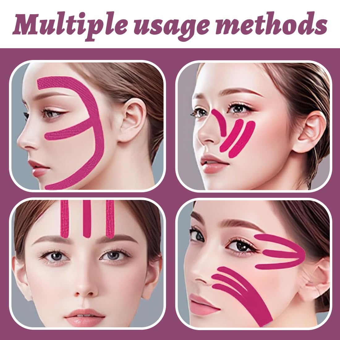 2 Piezas Cinta Lifting Facial Parches Antiarrugas Lifting Para Tonificar, Reafirmar Y Tensar La Piel Venda Piel Sensible (2.5Cm X 5M) (Rosa Y Azul Claro)