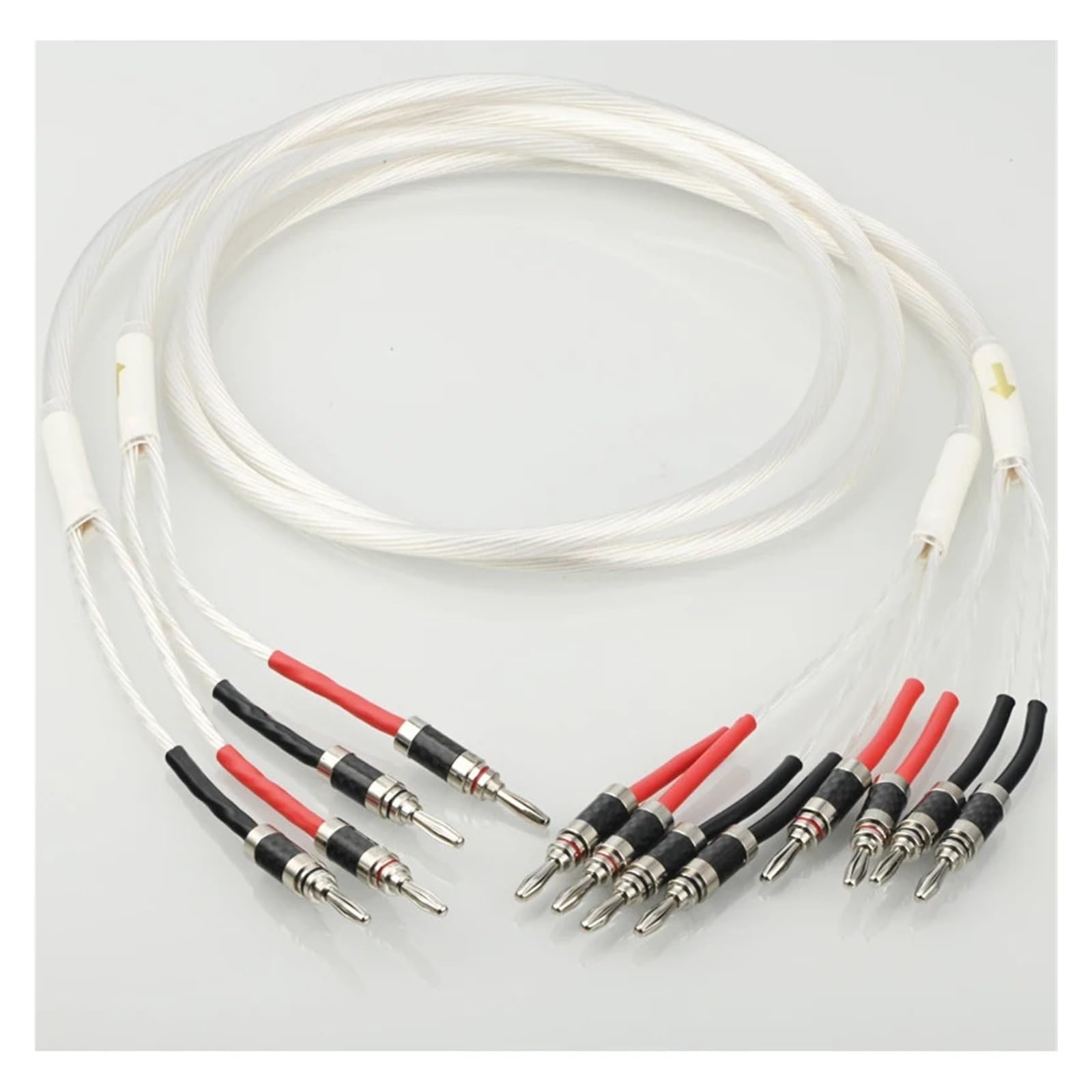 Hi-End 5N OCC versilbertes Lautsprecherkabel Bananenstecker 2to2 Single 2 bis 4 Biwire HiFi Audio Lautsprecherkabel(Biwire Version,4 m)