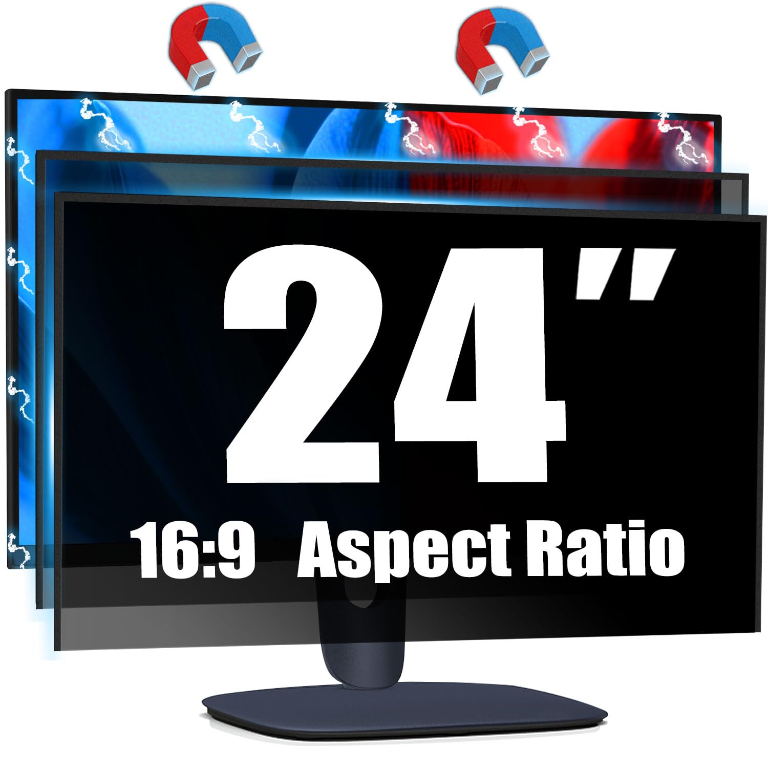 [Paquete de 2] Pantalla magnética de privacidad para computadora para monitor de 24 pulgadas, protector de filtro de privacidad de luz azul antirreflejo, fácil instalación, relación de aspecto