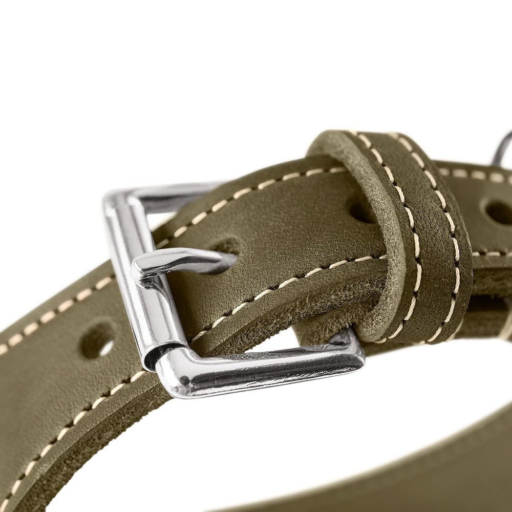 HUNTER Collar para Galgos Aalborg Color Oliva, Piel Suave Resistente, Ideal para Galgos, diseño Que distribuye la presión, Protege la Garganta, Fabricado en Alemania, Talla 52