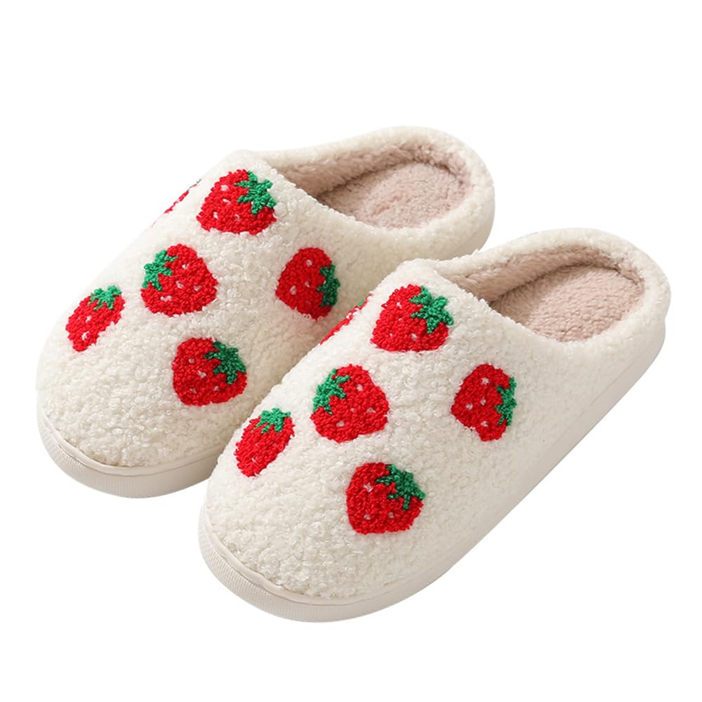 Gzcvba Smile Face Slippers for Women Men, Retro Soft Plush Warm Cushioned Lightweight Non-Slip House Slippers Cute Cartoon Happy Face Slippers Slip-On Cozy Indoor Outdoor Slippers
