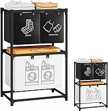 Cesto de Roupa Suja Para Lavanderia Banheiro Com Dois Andares 3 Cestos Hastes de Metal (Preto)