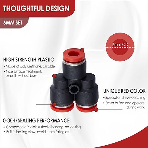 Miniatura 3 de 40 piezas de accesorios de línea de aire neumática de plástico de liberación rápida de 14 pulgadas, conectores de empuje rectoscodoTY, kit de