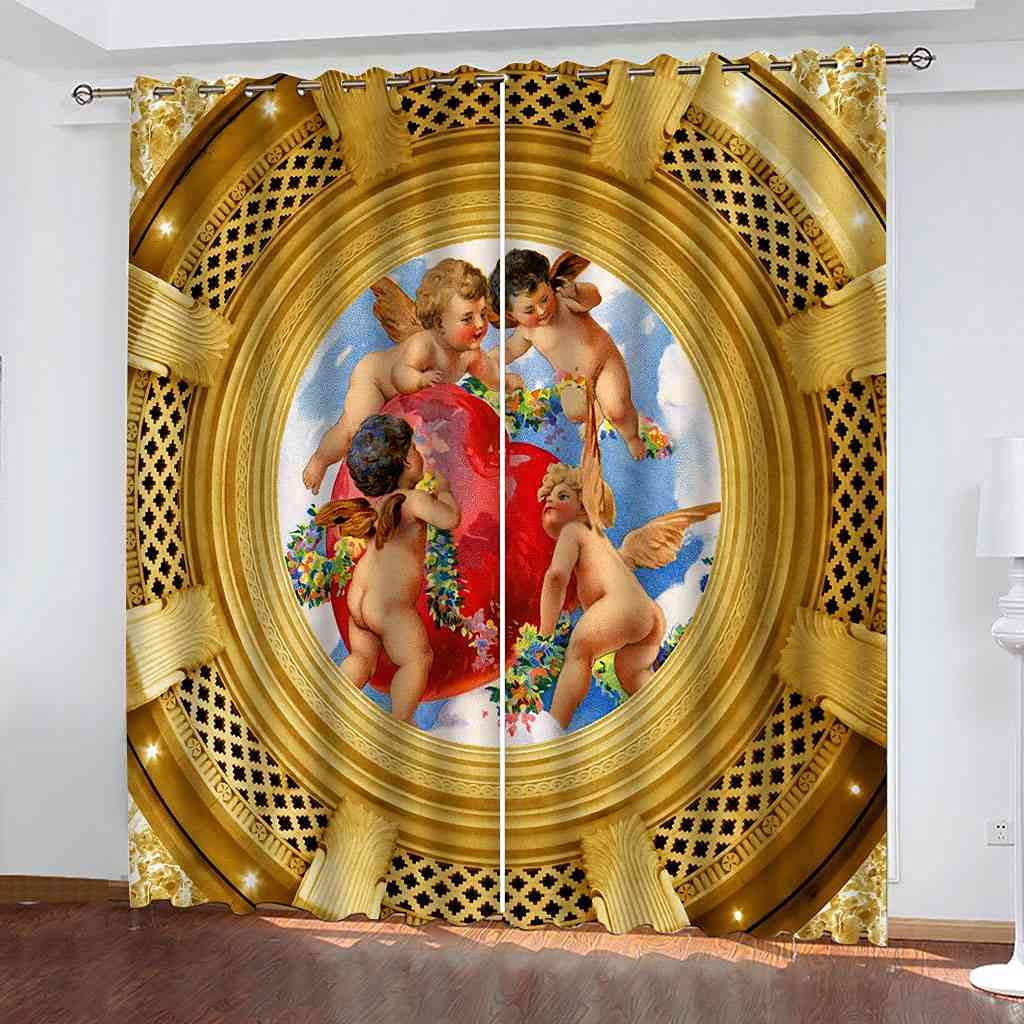 Rideau occultant à oeillets Petit Ange doré pour salon d'enfants 300x270cm