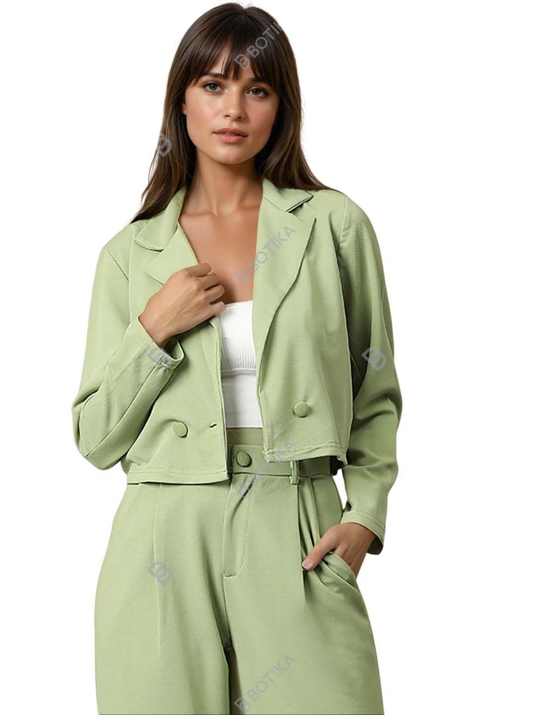 kotty Women's Solid Single Breasted Casual Blazer Light Green-picture-35