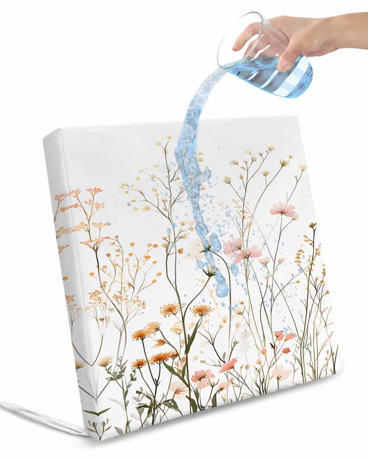 2 Pack Pastoral Botanical Waterproof Cushion Covers with Ties, Outdoor Patio Chaise Lounge Chair Seat Cushion Slip Covers Replacement(Only Cover) Vintage Watercolor Floral 20