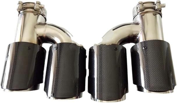 2pcs H Style Universal Dual Car Exhaust Tip Tailpipe Muffler Stainless Steel Glossy Carbon Fiber60MM IN 114MM OUT