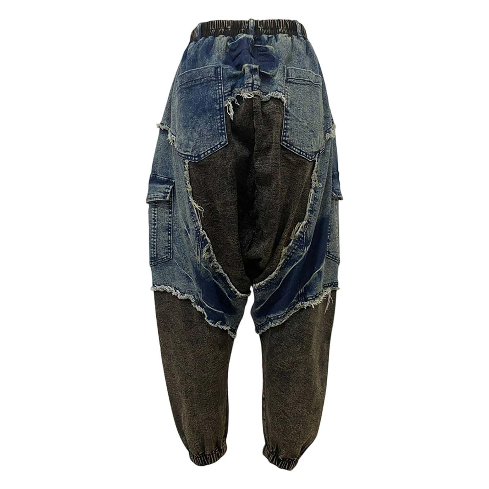 Genérico Pantalon Vaquero Mujer Tiro Alto Recto,Pantalones Vaqueros Holgados De HaréN con Cintura EláStica Y Desgastados para Mujer CóModos Y Casuales para Uso Diario Y Actividades Al Aire Libre