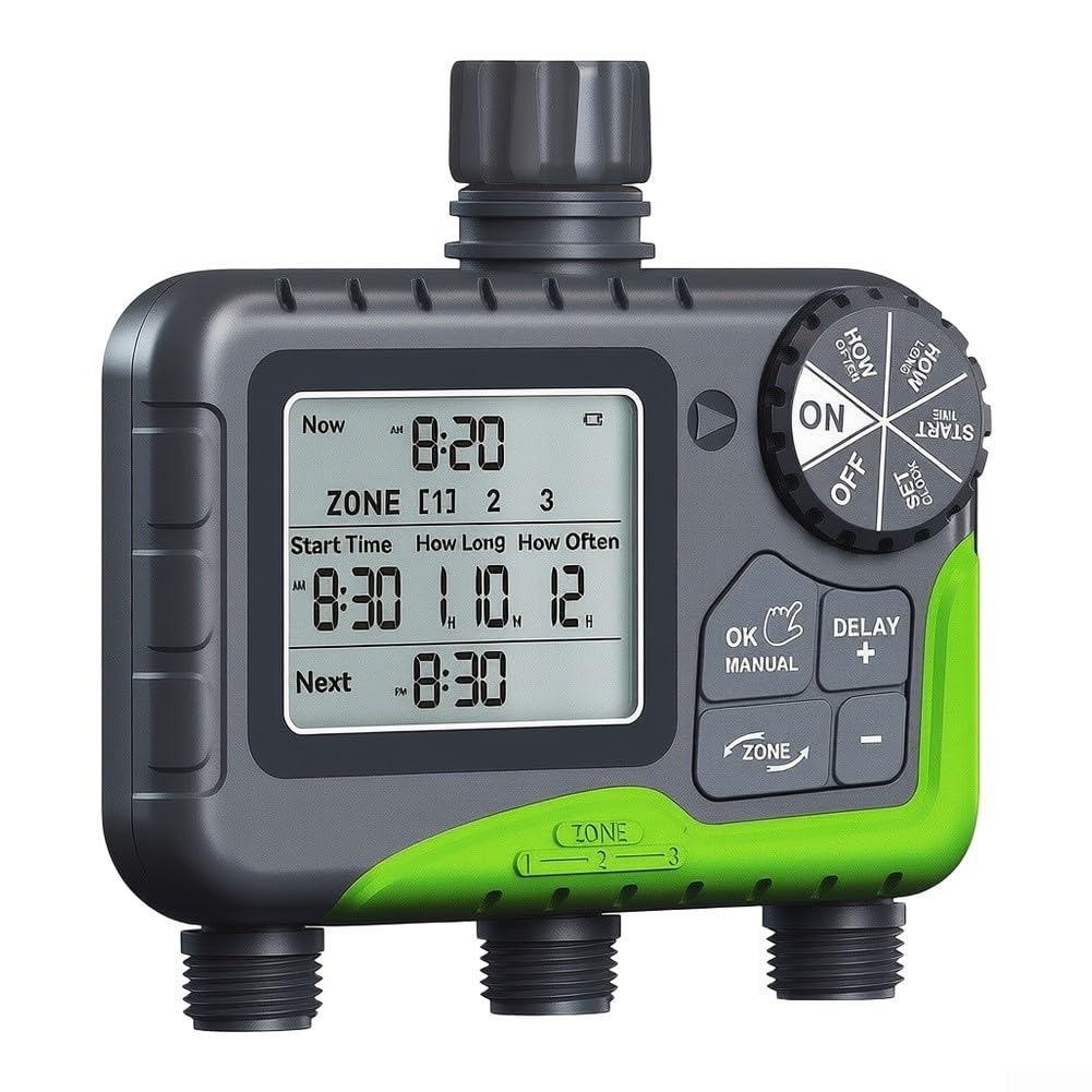 Timer acqua a 3 zone IP65 impermeabile ritardo pioggia | Grado di impermeabilità IP65, ritardo di pioggia 12/24h, consente di risparmiare acqua, si adatta standard per rubinetti