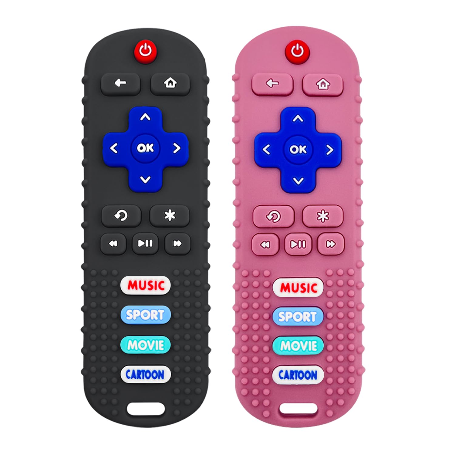 SOLIFEGOBLE 2 Pack Baby Teether Toys,Silicone Remote Teether for Babies,Baby TV Remote Toys,Infant Chew Toys for Babies Chew Toys (Black + Pink)