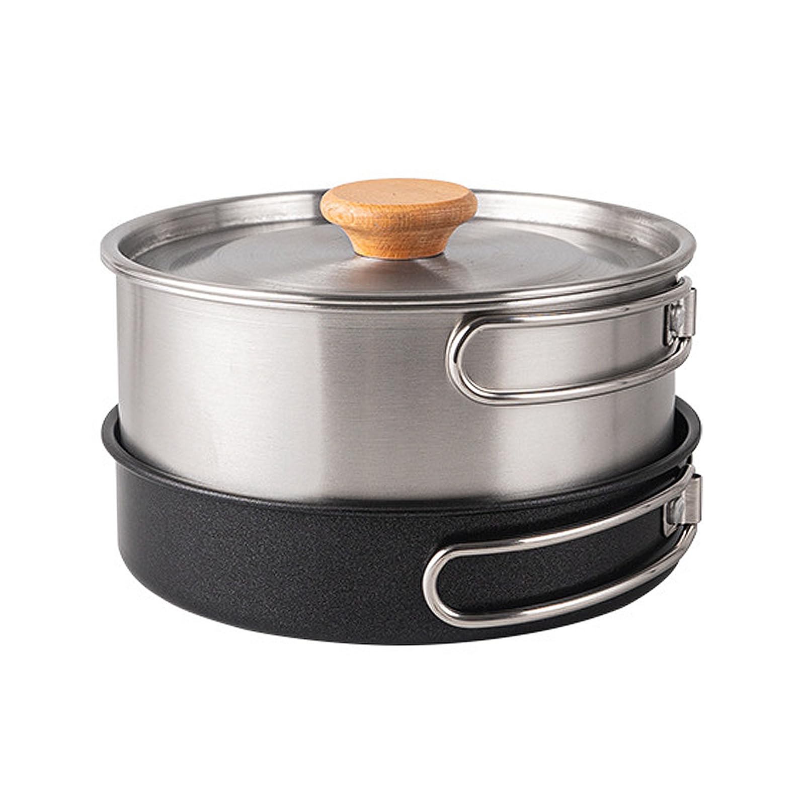Juego de utensilios de cocina de acero inoxidable con tapa plegable para camping, olla antiadherente, juego de hervidor para cocinar al aire libre, pícnics de acero inoxidable