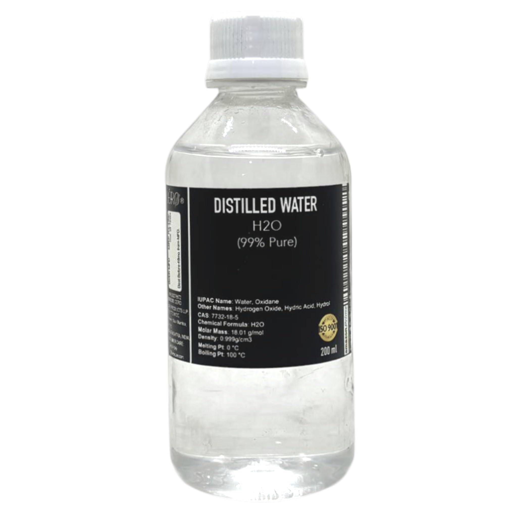 Cero® Distilled Water 99% Pure For Cosmetics Repairs (Not a Cosmetic Grade), Lab Grade, Distilled Water for Battery & Automotive Cooling System, Aquariums, [H2O] Cas: 7732-18-5 (200ml)-image-0
