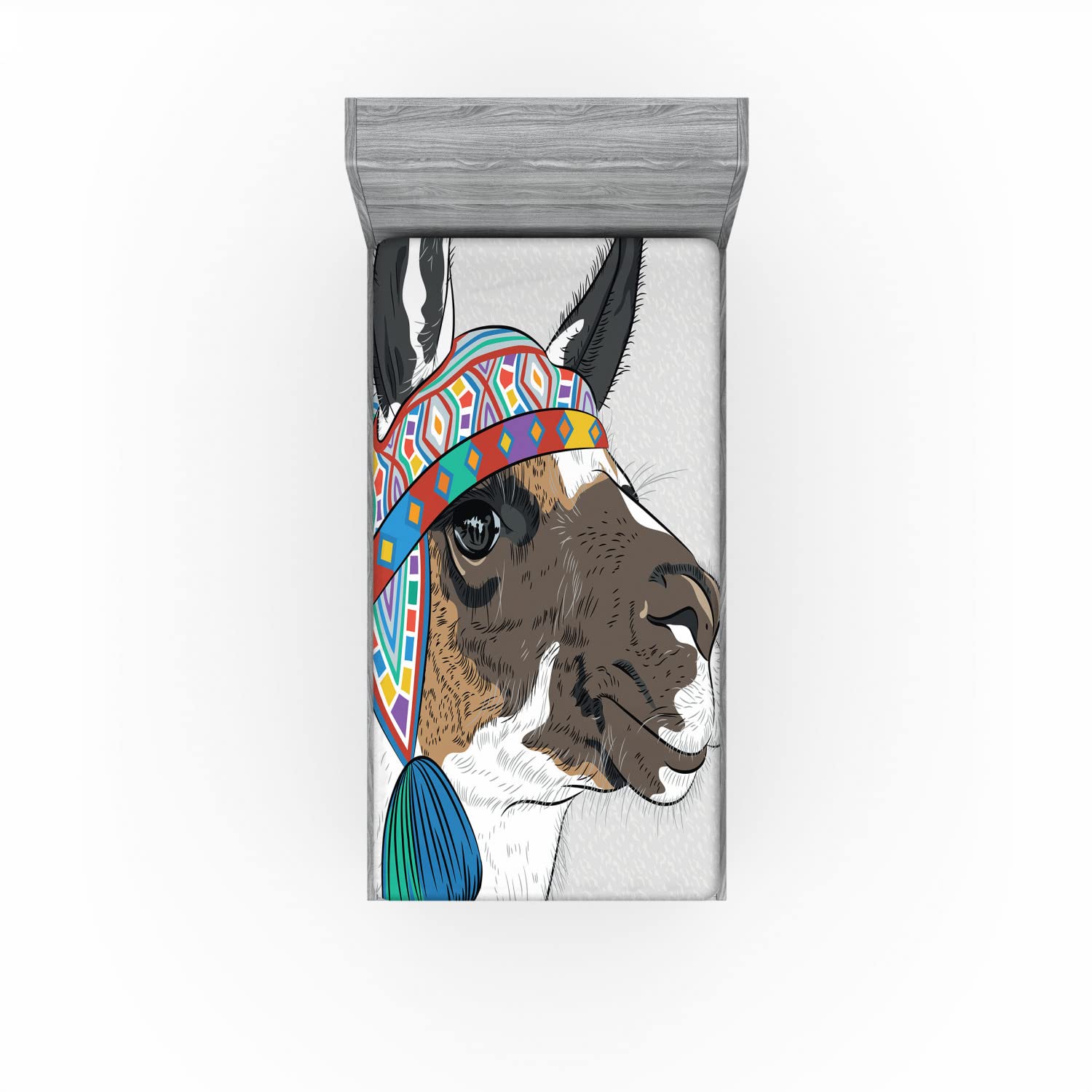 Ambesonne Llama 2 Pack Fitted Sheet, Abstract Pattern, Bed Cover All-Round Elastic Deep Pockets 2 Pieces, Package Contains 2 Twin Size Fitted Sheets, Pale Grey