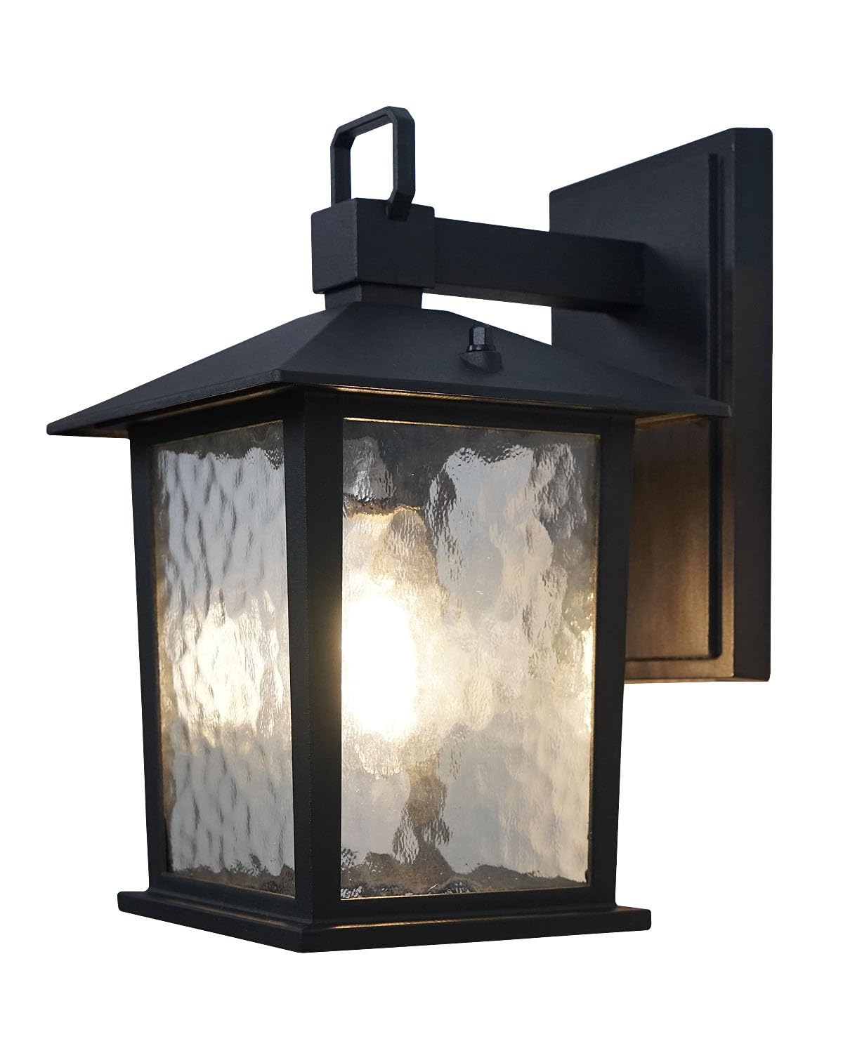 ZILLSEA Outdoor Wall Light Fixture, Rustproof Waterproof Porch Light, Matte Black Outdoor Wall Sconce with Water-Ripple Glass Shade, Exterior Lights for House, Patio, Garage, Bulb Not Included
