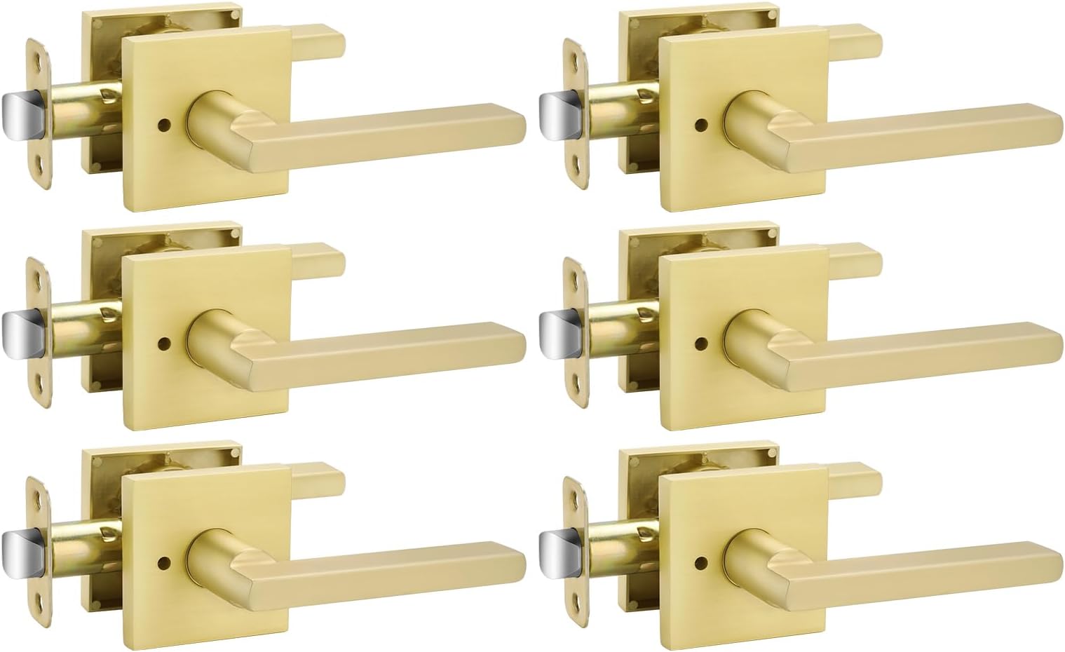 SHINY HANDLES Satin Brass Door Knobs Door Handles Interior with Lock ...