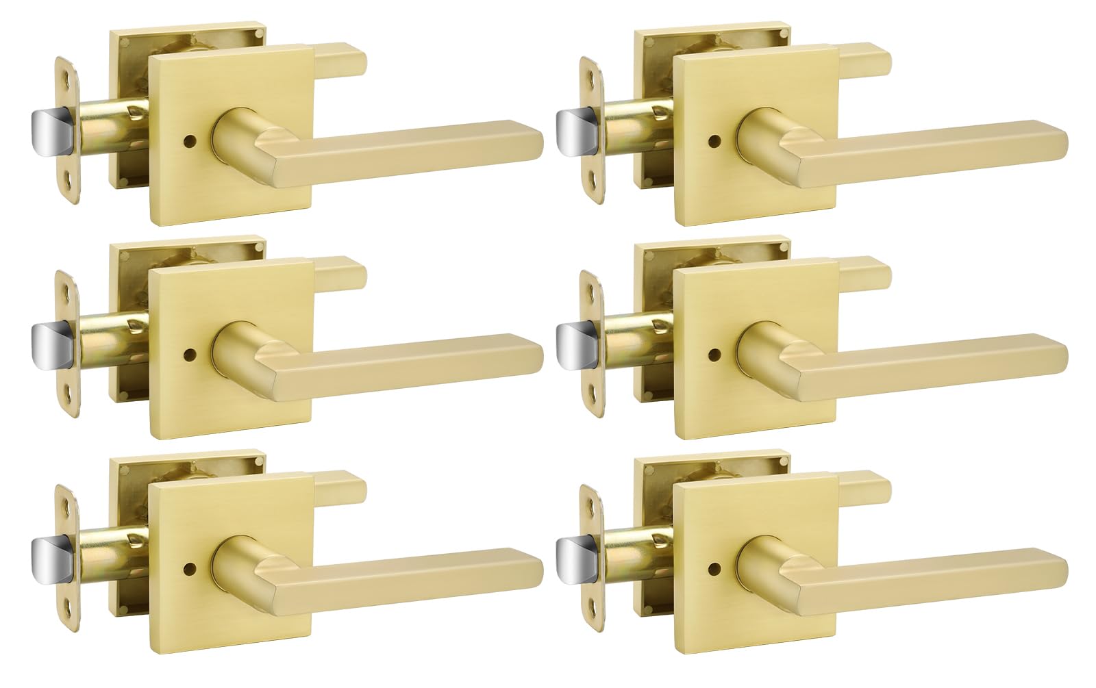 Photo 1 of Goldenwarm Gold Door Handles Interior, Zinc Alloy Heavy Duty Brushed Gold Interior Door Handles for Bedroom Bathroom, Modern Square Privacy Door Levers (6 Pack)