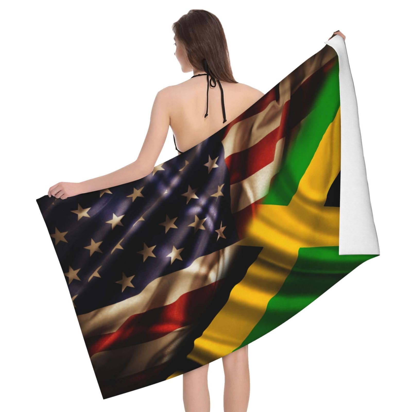 HLBSDM Microfiber Combined Jamaica and USA Flag Beach Towel Quick Dry Soft Sand Free Beach Towels for Pool Swim Beach Lightweight Thin Towels