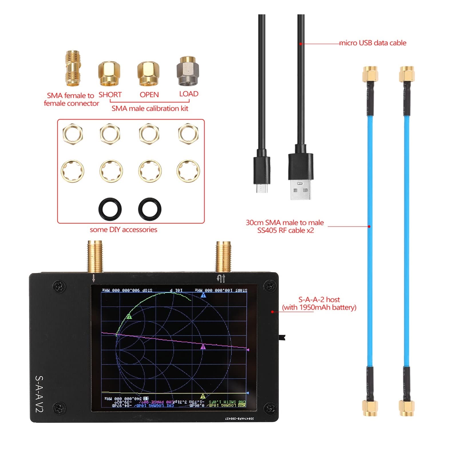 Analizador de red vectoriales de 2.8 pulgadas S-A-A V2. Soporte 50kHz-3GHz Analizador de red de antena
