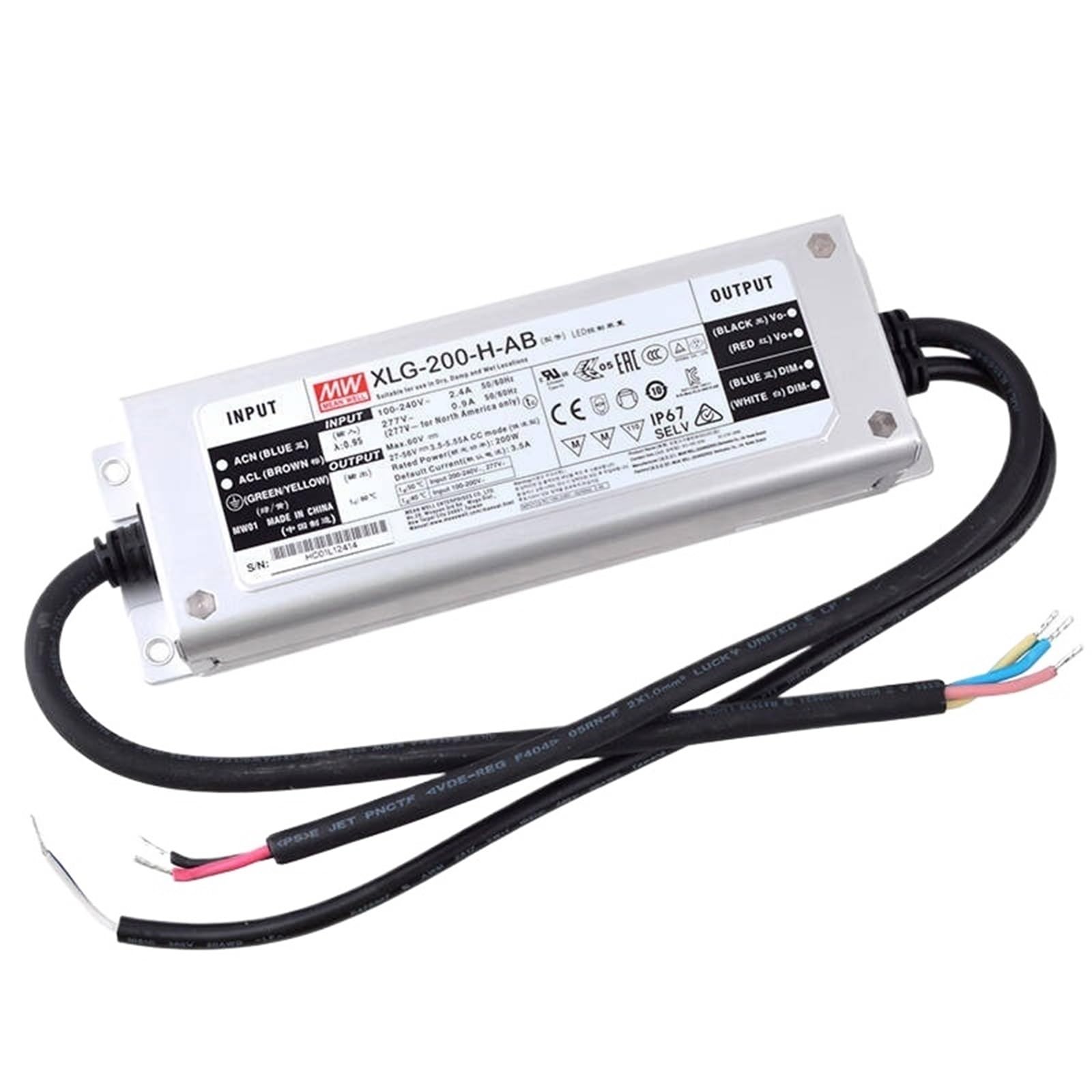 FCARUMIQP XLG-200-H-AB Constant Power Mode LED Lighting Driver Buit-in Active PFC Function ACDC Water Proof IP67 dimming
