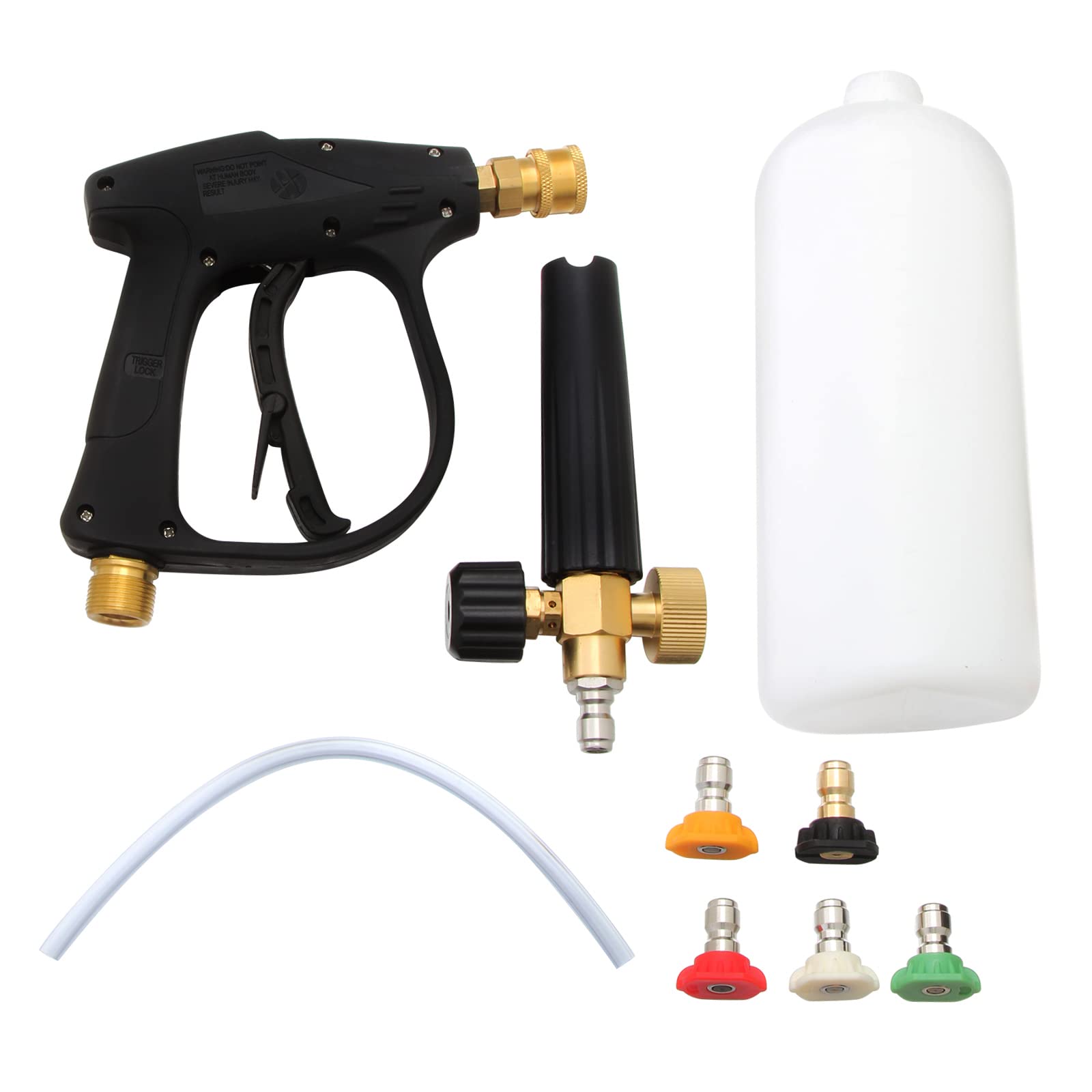 Twilight Garage Hochdruckreiniger-Schaumkanonen-Lanzenpistole, 1 l, verstellbar, 6,35 mm Schnellentriegelung, Schaumkanonenflasche, Seifenspender mit 5 Farbdüsen für Autowäsche, Innenhofreinigung