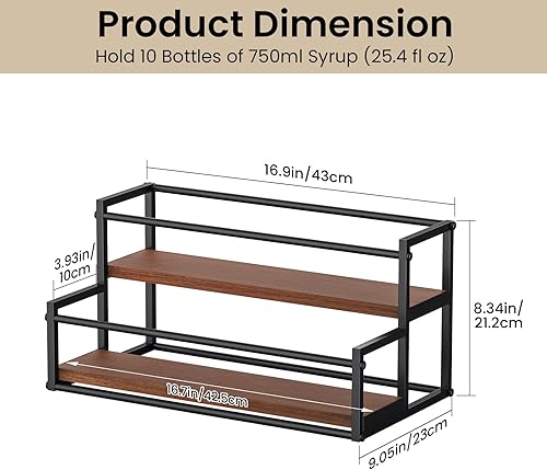 Miniatura 4 de THYGIFTREE Organizador de jarabe de café de 2 niveles para 10 botellas de jarabe, soporte para barra de café, estantes de almacenamiento para