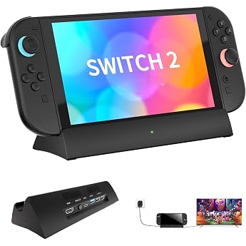 Compatible Dock for Switch 2 Switch 2 22.5.0 Compatible TV Dock/4K @ 120Hz HDMI Output/USB Port/2 USB Port/PD 60W Switch2 Charging Stand/Switch 2 Dock/Multi-Port Compatible/TV Connection Output/Charging Mode/Port/Multi-System Compatible/No Delay Switch Dock Replacement
