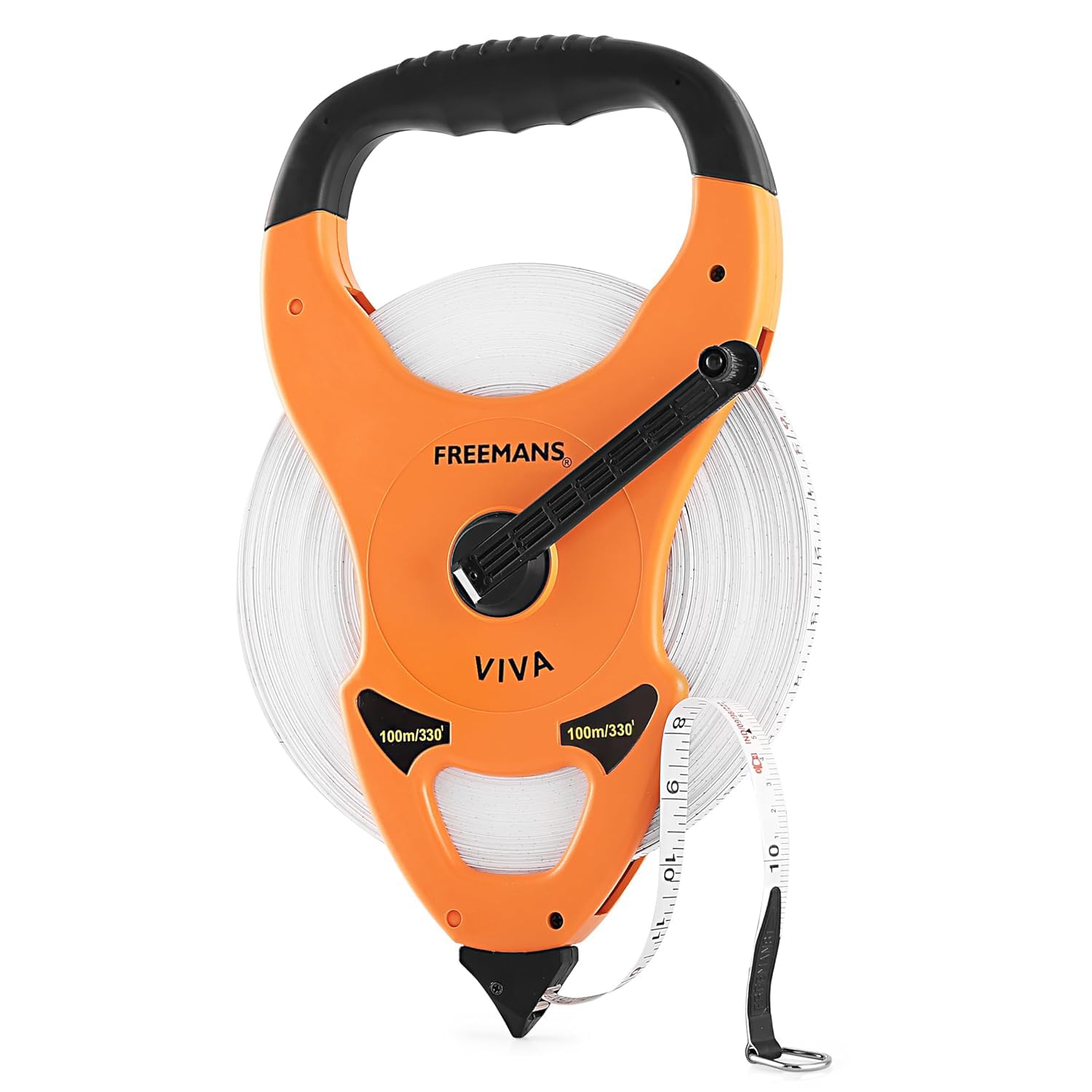 FREEMANS Viva Open Reel 100m:13mm Fibreglass Measuring tape - 100m/330ft With Unbreakable ABS case || Double Side Printing || Long and Durable Winding Handle For Easy Retraction and Steel End Hook