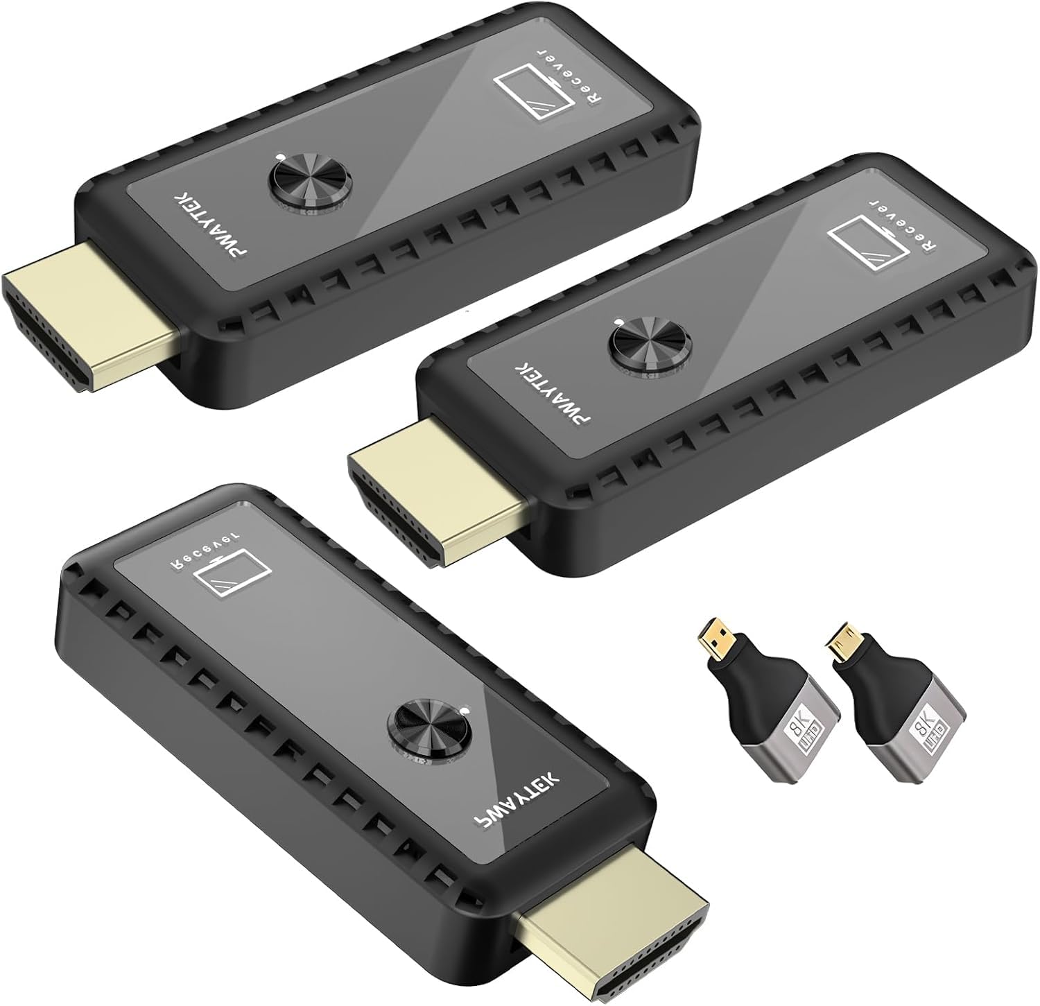 PWAYTEK Trasmettitore HDMI wireless e 2 ricevitori con adattatore | Plug & Play, supporto 5G/2.4G per lo streaming di video e audio per monitorare da laptop/TV Box/PC