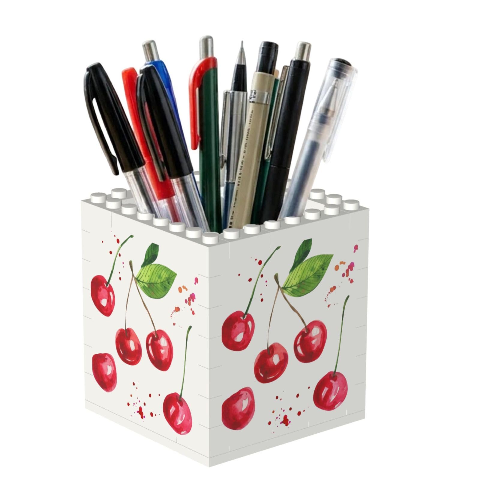 Poadnly Cute Cherry Printed, Pen Pot Pencil Holder for Office Home School, Compact Desk Organiser for Office Stationery