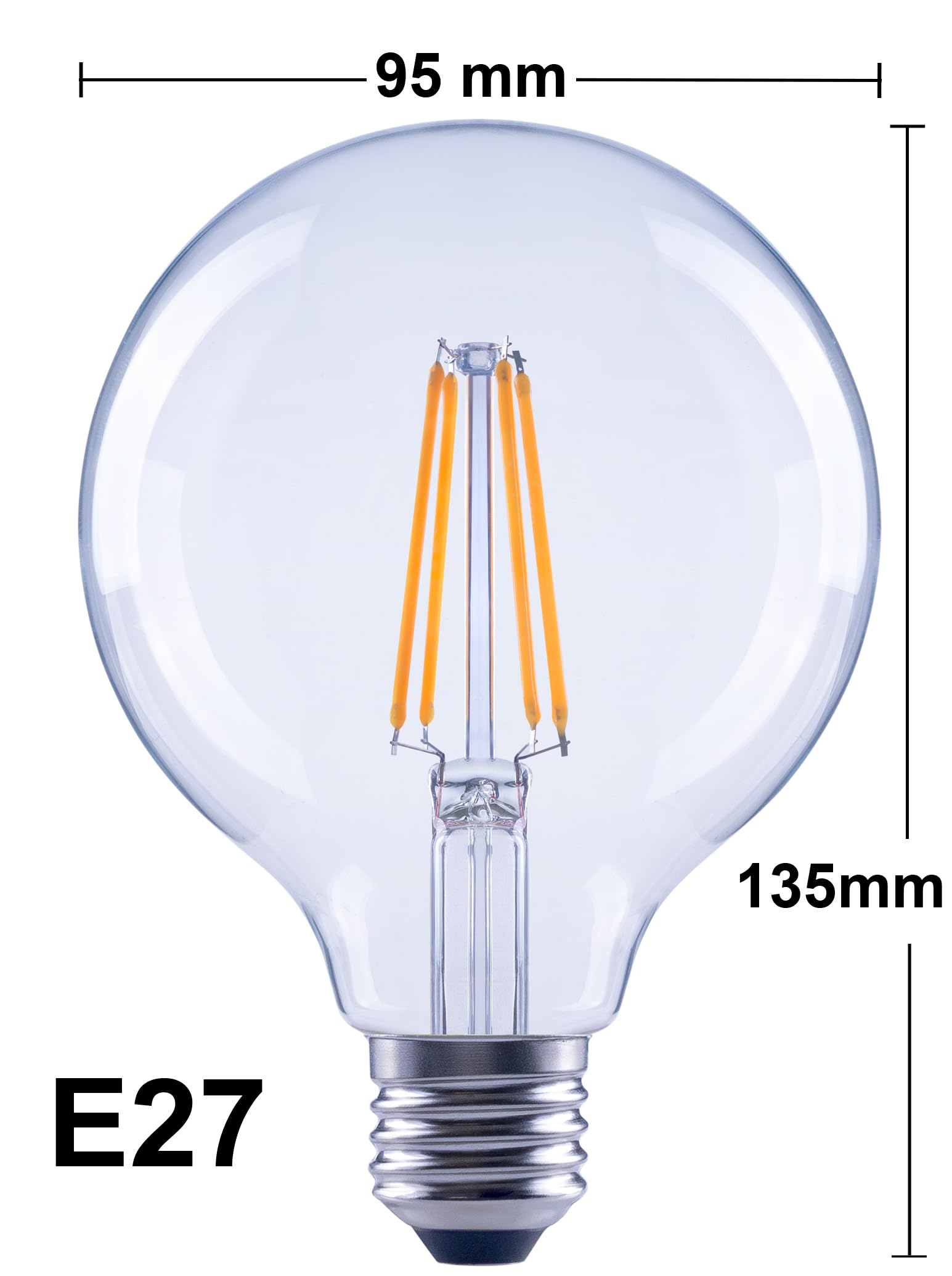 greenandco 4x bombilla de filamento LED | transparente | regulable | E27 G95 | 7,2W 1521lm | sustituye 100W | 3000K blanco cálido | 320° | 230V | sin parpadeo | Clase de eficiencia energética A